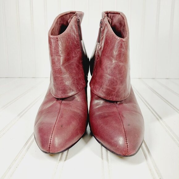 Nine West Burgundy Brown Leather Side Zip Fold Over Lace Back Heel Boots I140 - Picture 3 of 11